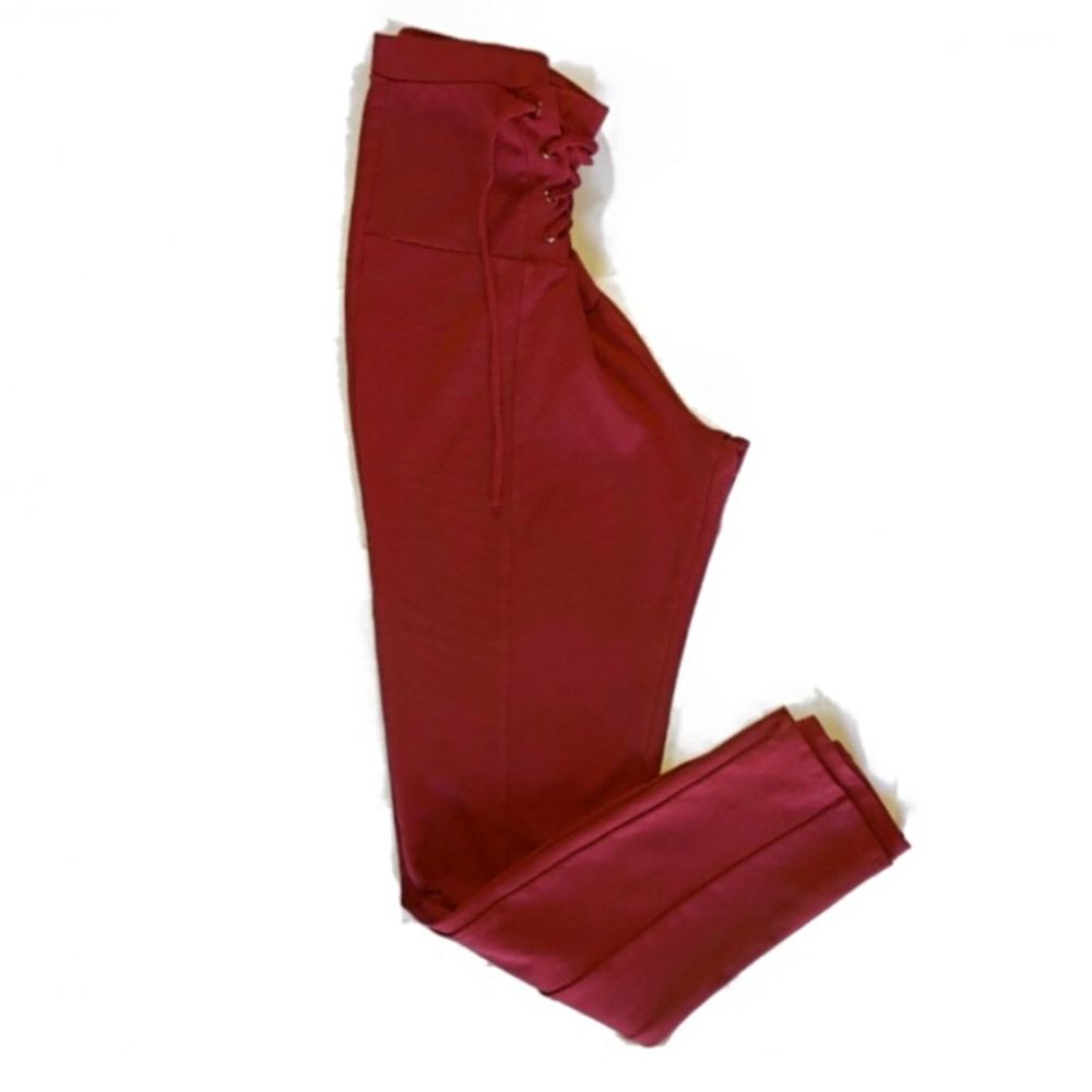 Mauve Lace Up Skinny Ponte Pants